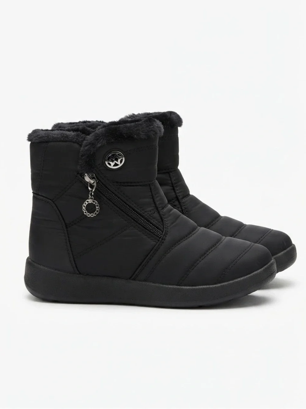 Women's Black Winter Ankle Snow Boots with Faux Fur Lining